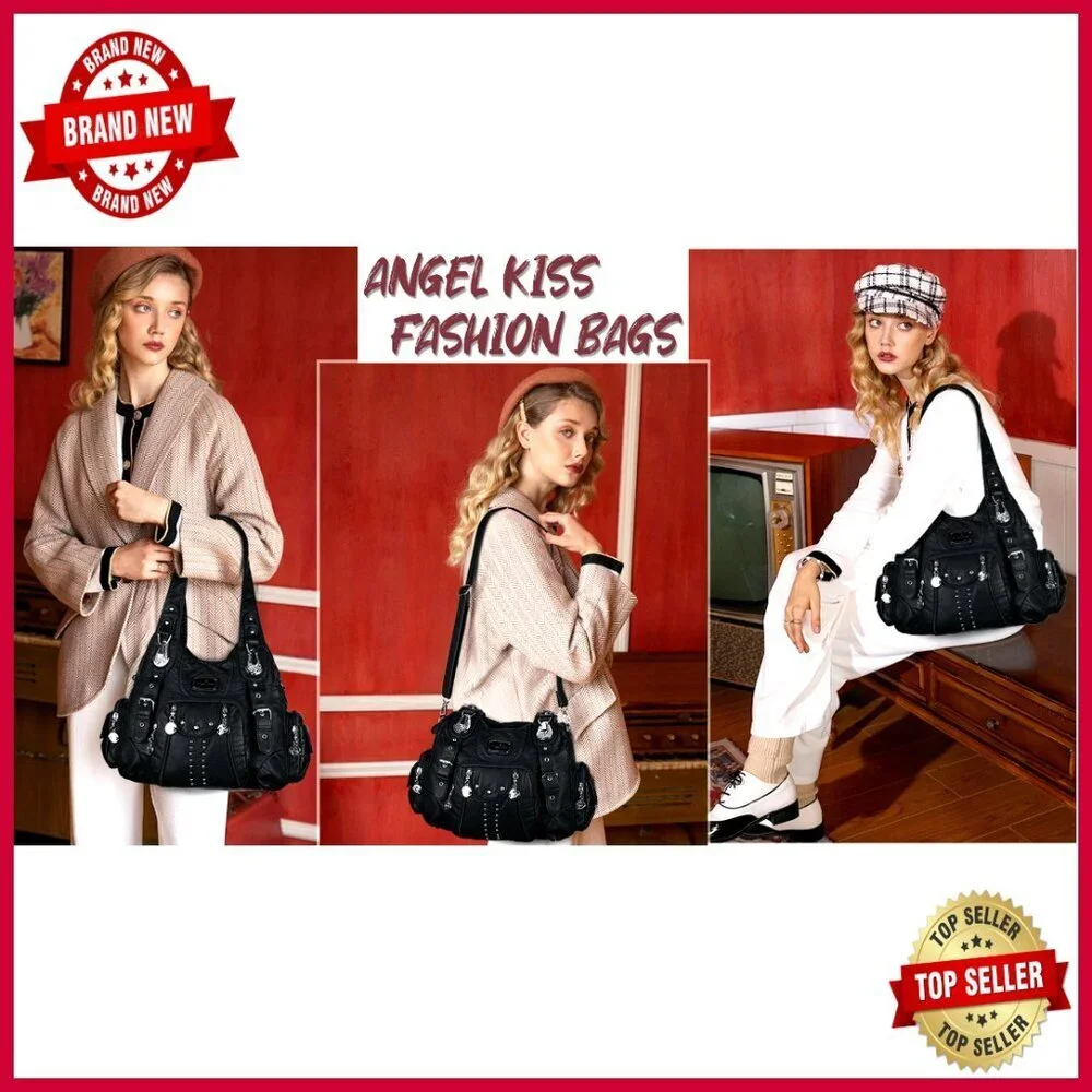 Large Soft PU Leather Hobo Shoulder Bag with Multiple Pockets